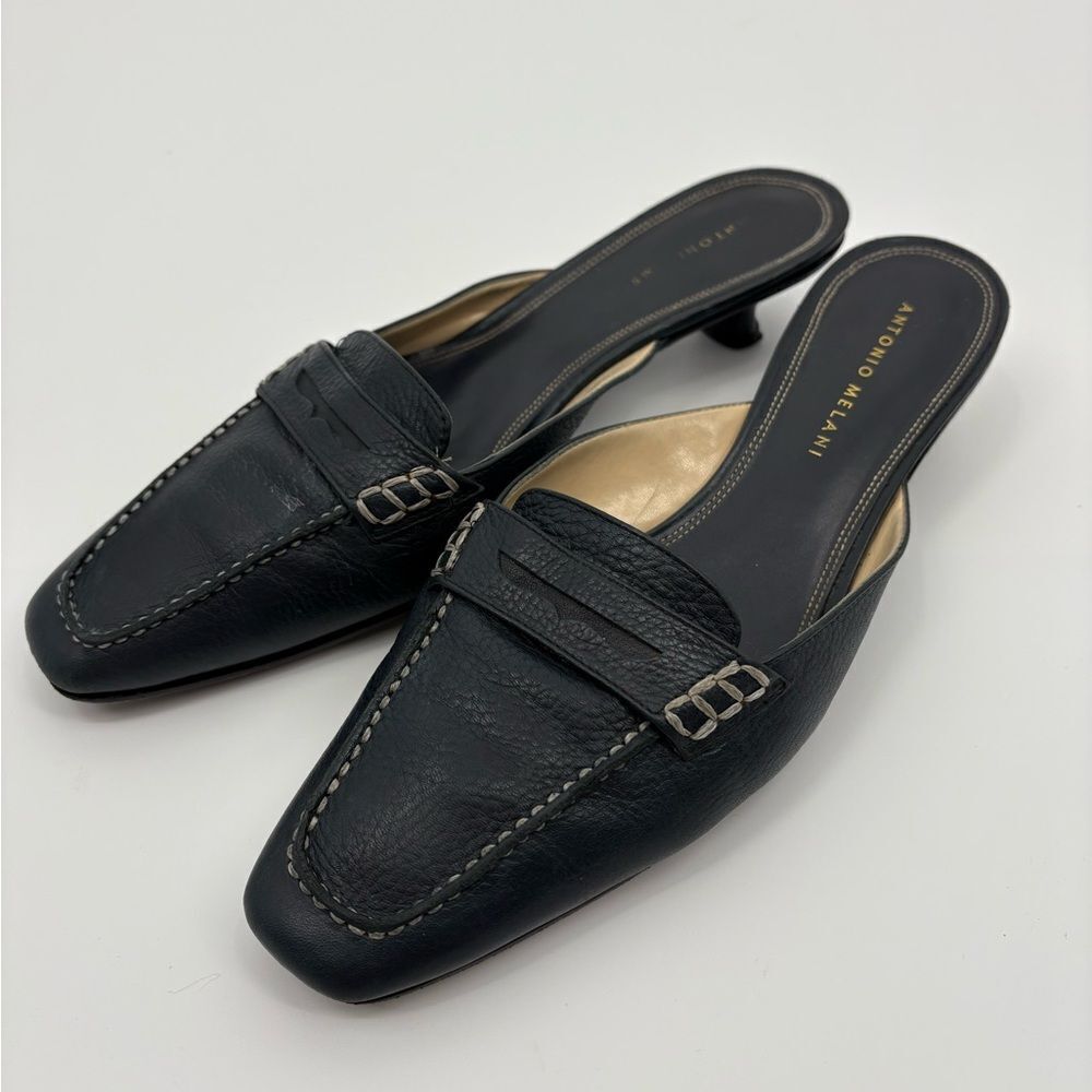 ANTONIO MELANI Navy Leather Mules | 9.5